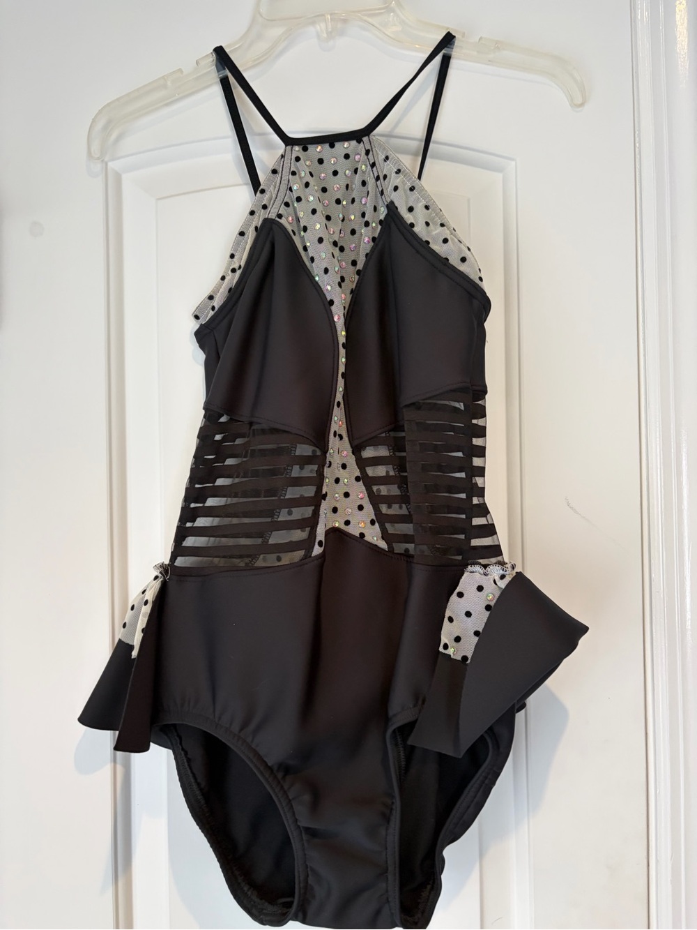 Black Polka Dot Mesh One-Piece Dance Costume